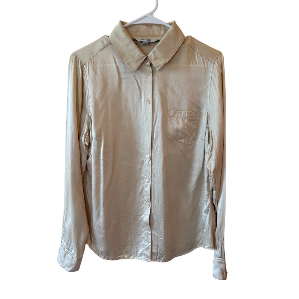 Boden Long Sleeve Silk Blend Button Up Casual Shirt Cream Women's Size US 12
